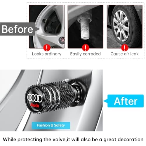 Tire Valve Stem Caps for Audi S3 A3 RS3 A4 A5 A6 A7 RS7 A8 Q3 Q5 Q7 R8 Metal Car Wheel Air caps Auto Valve Stem Caps Accessories 4 Pcs Black — view 3
