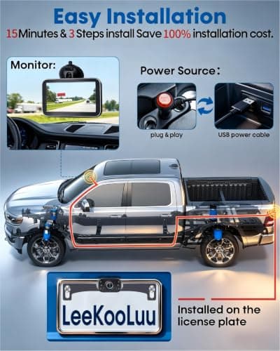 HD 1080P Backup Camera: 15-Min Easy Install 7 inch Large Screen Color Night Vision See Clearly at Night Up to 10 Meters - Reverse Camera for Trucks Cars Pickup SUVs Rear View Safety & Parking Assist — view 4