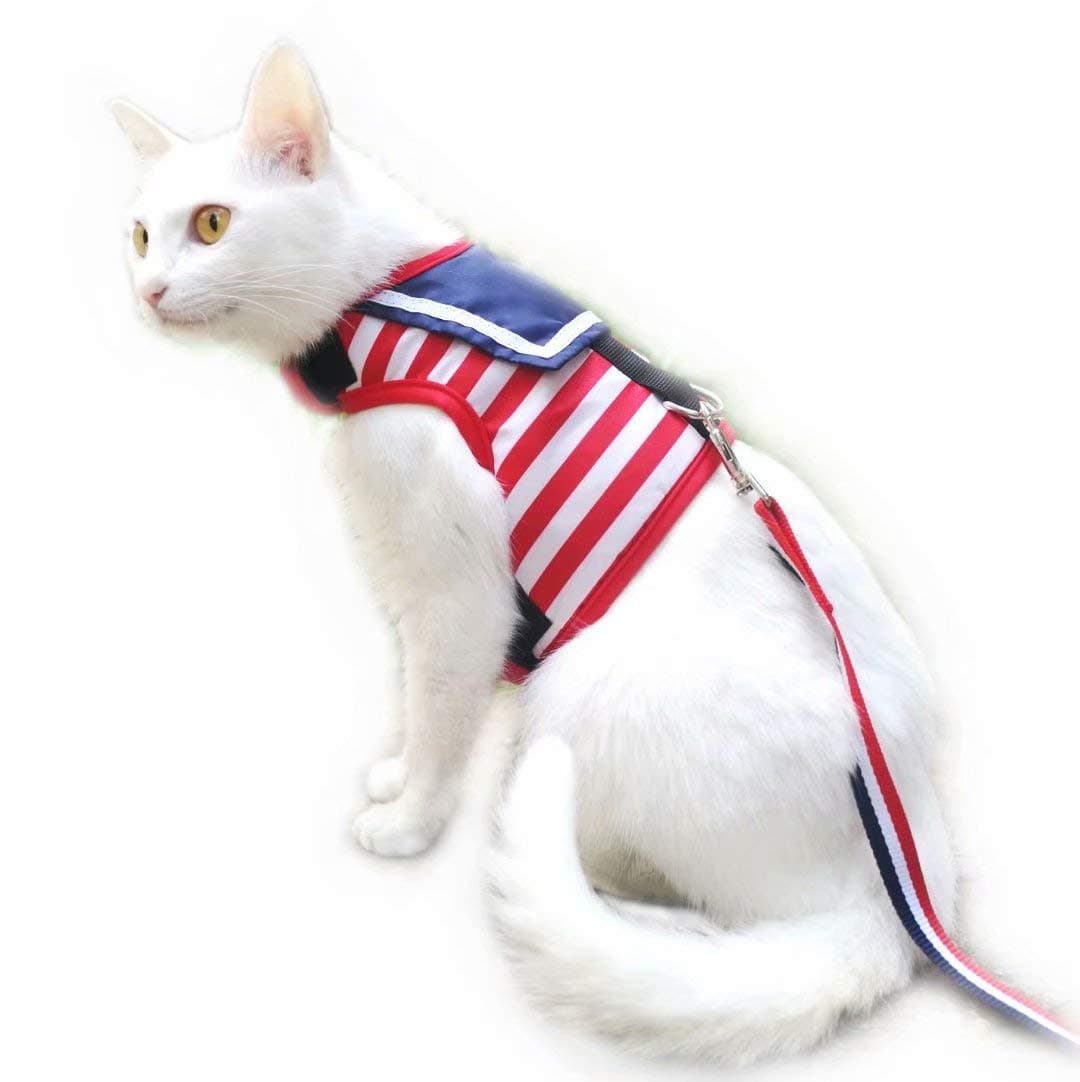Escape Proof Cat Harness with Leash Large, Adjustable Cat Walking Jackets, Padded Cat Vest Sailor Suit Navy — view 8