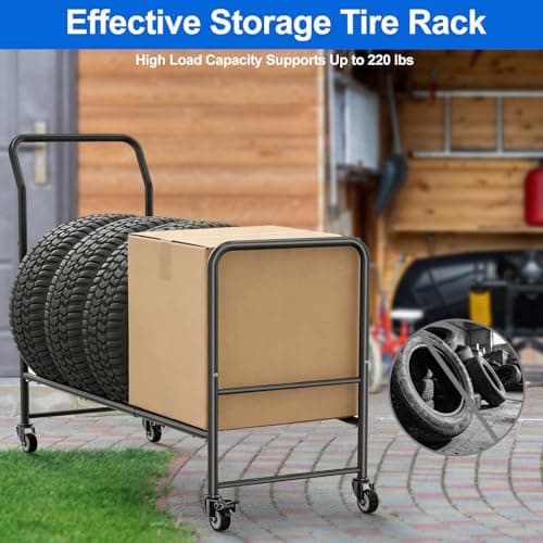 Rolling Tire Storage Rack,2 in 1 Mobile Metal Tire Storage and Transport Trailer Cart,43.3" x 34" x 13.7" Heavy Duty Tire Rack with 4 Wheels for Garage & Repair Shops,Black — view 4