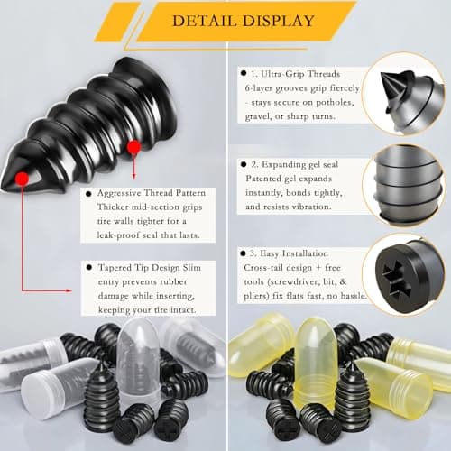 60Pcs Tire Repair Rubber Nails Kit with 4 Sizes, Tire Plugs Screw Type, Vacuum Tire Repair Rubber Nail, Screw in Tire Repair Plugs, Quick Self-Service Tire Repair Tools for Car, Motorcycle, Truck. — view 3