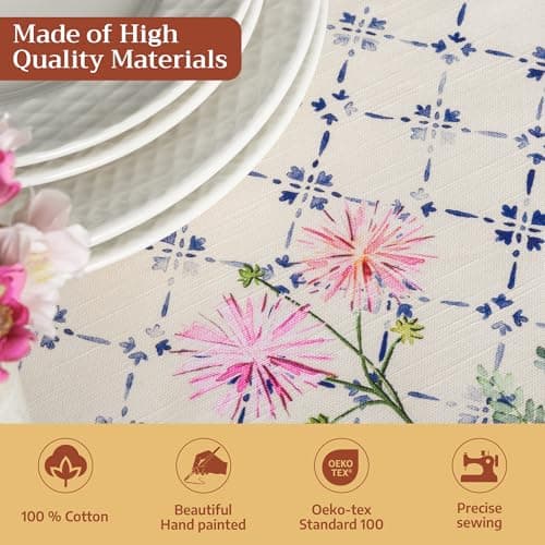 Maison d' Hermine Table Cloth Rectangle Table 100% Cotton 60 x 120 Inches Tablecloth Reusable Decorative for Dining Kitchen Room Farmhouse Party Home Hotel Restaurant Spring Summer - Faience — view 2