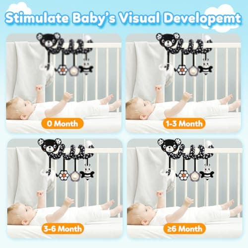 GKDOMS Baby Carseat Toy Black & White Rattle Spiral Hanging Activity Stroller Toy for Newborns Boys and Girls - Bear — view 4