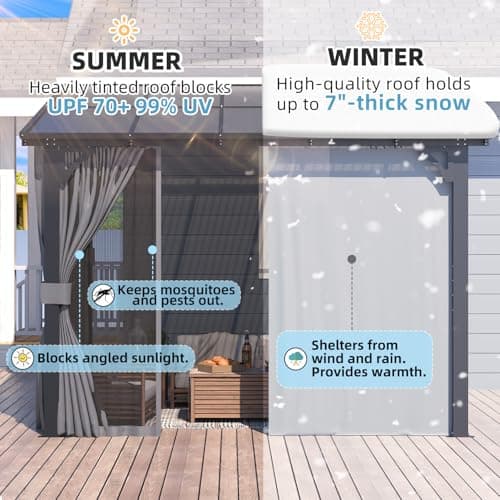 U-MAX 10’ x 10’ Gazebo, Wall Mounted Gazebos Pergola with Curtains and Mosquito Netting, Enhanced Protective Outdoor Patio Lean to Gazebo Awnings for Deck, Porch, Backyard and Outside — view 3