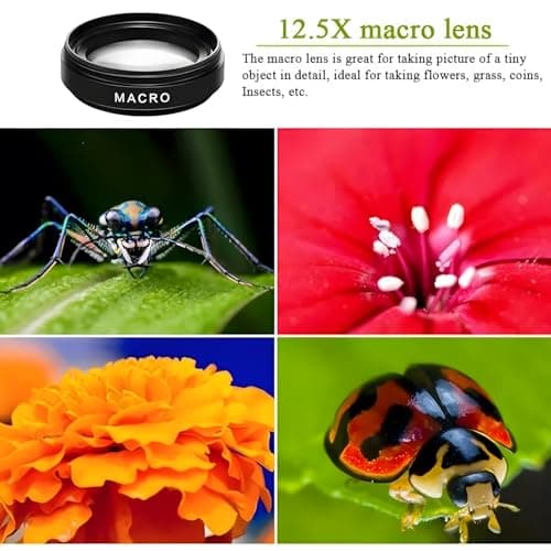 2-in-1 Mobile Phone Lens Kit - 15x Macro & 0.45x Wide-Angle Lens for iPhone, Samsung & Android Smartphones (Black)