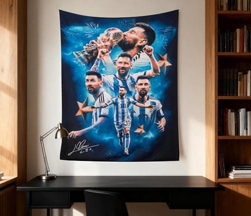 World Cup Soccer Superstar Lionel Messi Wall Tapestry For Teens Fans Bedroom Wall Hanging Decoration Wall Poster Decor Fabric-Printed Decor Wall Hanging Tapestry HD Fade-Resistant Polyester Wall Poster for Living Room Bedroom 35.4x47.2inches (Black-Blue) — view 2