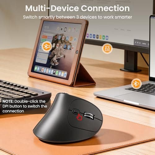 SABLUTE MAM51 Ergonomic Mouse Wireless with Side Scroll Wheel, Bluetooth Mouse with 4000 DPI, 8 Buttons Office Wireless Computer Mouse, Small to Medium Sized Hands Vertical Mice for PC and Desktop — view 3