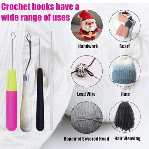 HAMIYELL Pack of 5 Different Sizes Latch Hook Crochet Needle Hook Tools for Braid Hair, Scarf Carpet Making and Other Crafts — view 2