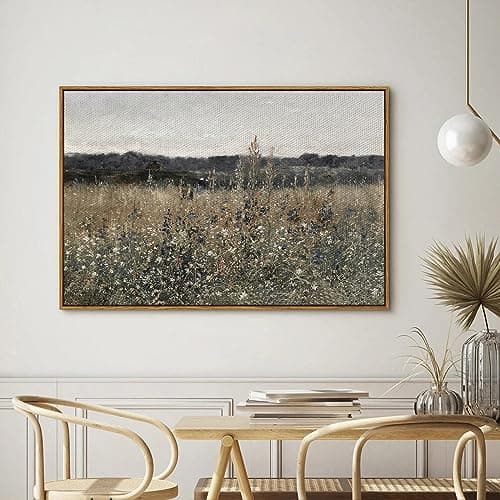 InSimSea Framed Landscape Canvas Wall Art | Meadow with Flowers Vintage Wall Art Prints Decor | Modern Farmhouse Decor | Cottagecore Bedroom Bathroom Office Decor 24x36inch — view 2
