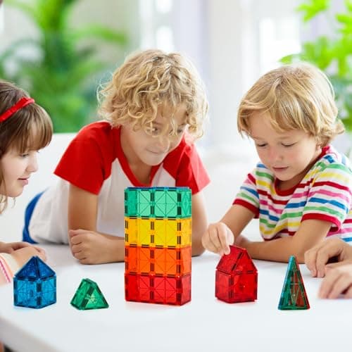 Magnetic Tiles, 100PCS Building Blocks, Magnets Building Set, STEM Toys Christmas Toy Gift for Kids Boys and Girls — view 2