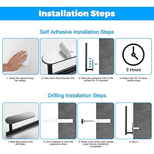 Paper Towel Holders for Kitchen,Paper Towels Bulk- Self-Adhesive Under Cabinet,Both Available in Adhesive and Screws,Stainless Steel Paper Towel Roll Rack (1, Bright Black) — view 6