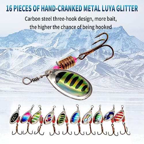Vkinman 16 Pcs Fishing Lures Spinner Bait with Treble Hooks for Bass Trout Salmon Fishing Tackle Spinnerbait Spoons Metal Sequins Spinners Baits Fishing Bait for Freshwater Saltwater Fishing — view 4