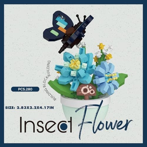 Sacblirr Blue Rosa Butterfly Mini Flower Bonsai Building Toy Set