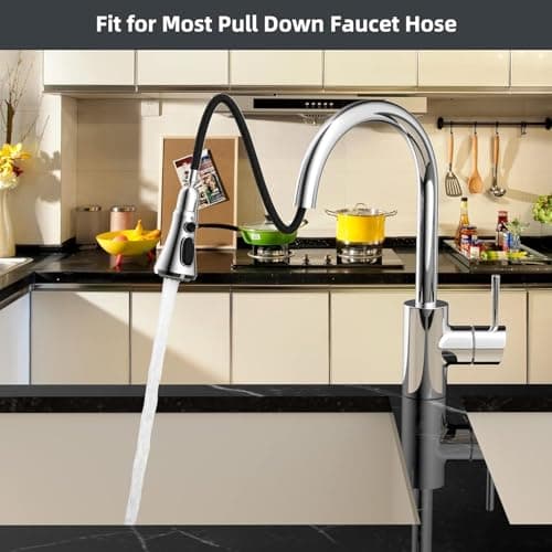 Hibbent Pull Down Spray Head for Kitchen Faucet, NSF/ANSI/CAN 61 & CUPC Certified 3-Function Spray Nozzle, 15 Adapters, Sink Faucet Head Replacement Compatible with Moen, Delta, Kohler, Chrome — view 6