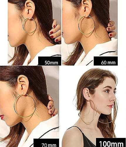 Cocadant 3 Pairs 50mm Big Gold Hoop Earrings for Women,Stainless Steel Big Hoop Earrings 14K Gold Plated Silver Hypoallergenic Hoops set — view 5