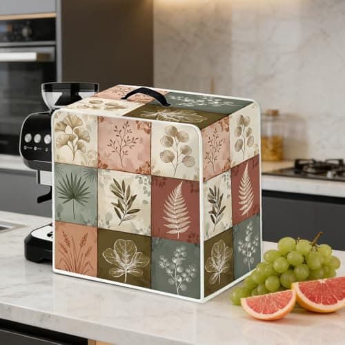 WEBEEDY Dustproof Coffee Maker Cover with Top Handle, Polyester Washable Appliance Machine Dust Cover for Kitchen Countertop Office Home Decor (Leaf Tiles Prints), 34.5x26x35.5cm/13.6x10.2x14 Inches — view 5
