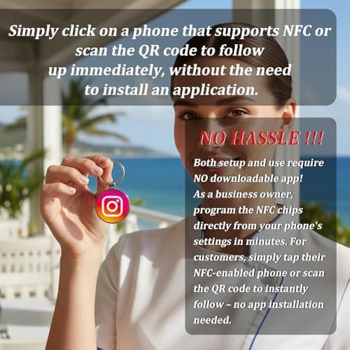Smart Keychain for Reviews & Social Media - No App Needed, Metal Epoxy Key Tag with QR Code & NFC for Business Promotion,Compatible With Instagram (Tag-ins) — view 2