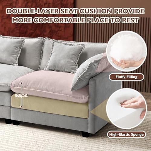 Ihanherry 111.4 Inch 3-Seater Cloud Sofa, Modular Sectional Couch, Modern Deep Seat Sofa for Living Room, Comfy Double Layer Upholstered Seat Cushion, Breathable Chenille Fabric, Grey — view 2