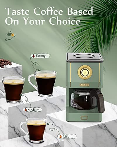 Amaste Drip Coffee Maker, Coffee Machine with 25 Oz Glass Coffee Pot, Retro Style Coffee Maker with Reusable Filter & Three Brewing Modes, Warming Plate, Matcha Green — view 3
