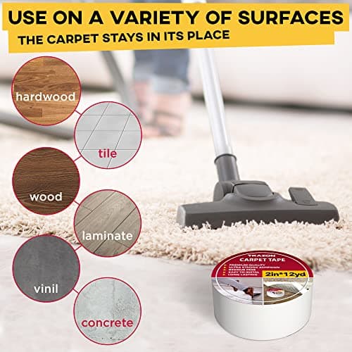 Carpet Tape Double Sided - Rug Tape Grippers for Hardwood Floors and Area Rugs - Carpet Binding Tape Strong Adhesive and Removable, Heavy Duty Stickers Grip Tape, Residue Free (2 Inch / 12 Yards) — view 4