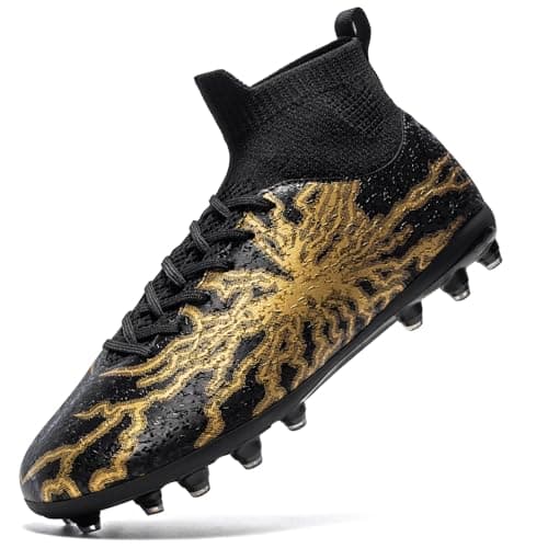 HRJR Kids Soccer Cleats Boys Turf Athletic Outdoor Football Shoes Black 4