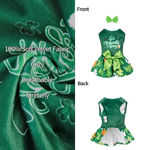 CuteBone St.Patrick's Day Dog Green Dress Velvet for Small Dogs Girl Puppy Dresses Clover Dog Clothes — view 2