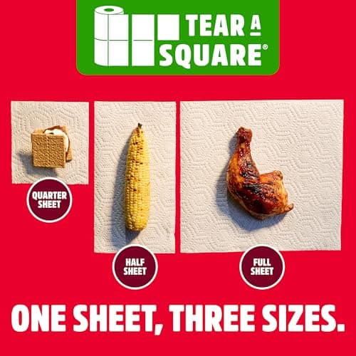Brawny Tear-A-Square 3-Ply Paper Towels, 6 Double Rolls = 12 Regular Rolls, Strong, Absorbent, and Durable with 3 Sheet Sizes (Quarter, Half, Full) — view 5