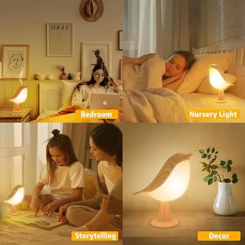 Deogos 2 Cute Bird Table Lamps Combo,Rechargeable Cordless Lamp with 3 Color Temperature and Adjustable Brightness,Small Desk Lights for Bedroom Nightstand Bedside Table - Wood Tone — view 4