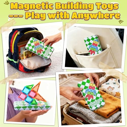 MAGBLOCK 30PCS Mini Magnetic Tiles with Portable Iron Box, Travel Size Toys Magnetic Building Blocks Set for Kids Ages 3+, STEM Sensory Montessori Toys for Road Trip Essentials Airplane Car Activities