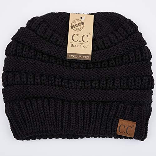 C.C Hatsandscarf Exclusives Solid Color Beanie Tail Hat for Adult (MB-20A) - One Size, Black