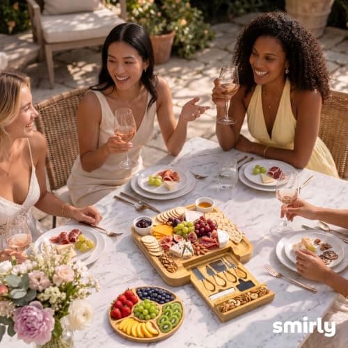 SMIRLY Charcuterie Large Bamboo Cheese Board Set for Serving - House Warming Gifts for New Home, Wedding, Bridal Shower & Birthday, for Women — view 7