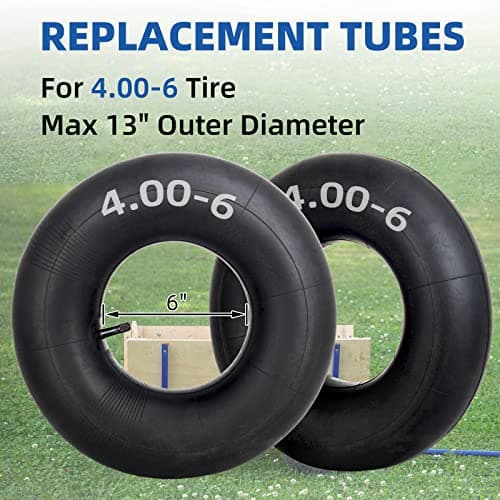 GICOOL 4.00-6 Inner Tubes(4.10/3.50-6), 2 Pack with TR-13 Valve Stem, Heavy Duty 13 Inch Tubes for Wheelbarrows Snow Blowers, Lawn Mowers, Tractors, Garden Wagons, Go Carts and More