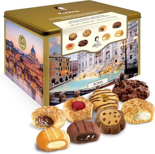 Matilde Vicenzi Roma Cookie Tin - Italian Pastries & Cookies in Individually Wrapped Trays - Bakery Dessert Gifts For Hosts, Birthdays and Every Occasion - Puff Pastry, Assorted Cookies in Italian Design Gift Tin 32.5oz (920g)