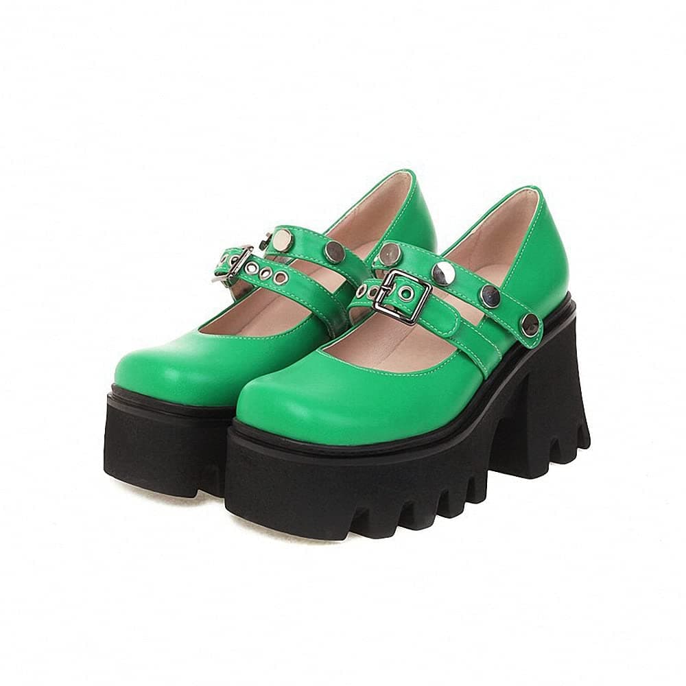 Womens Platform Mary Janes Shoes Sweet Toe Ankle Lolita Gothic Pumps Chunky Patent Leather — view 17