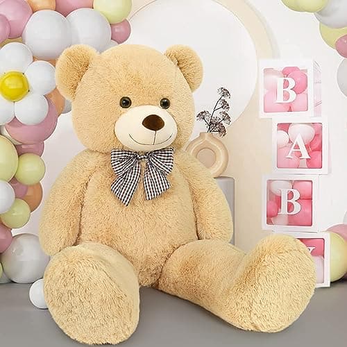 MaoGoLan Giant Teddy Bear 4 Feet,Adorable and Cuddly Big Bear Stuffed Animal 47", Classic Teddy Bear Plush Gift Decoration for Baby Shower,Party,Birthday,Valentines Day,Tan — view 3