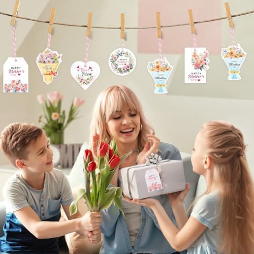 CCINEE 120pcs Mothers Day Gift Tags,Floral Happy Mother's Day Hanging Tag with String Best Mom Label for Mother Party Decoration — view 4