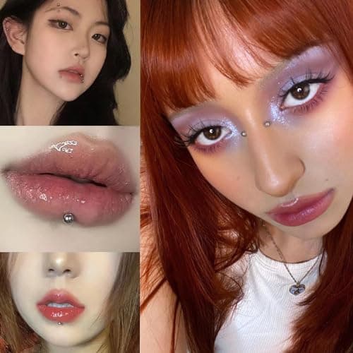 NOOEPC Face Gems Lip Stud, Fake Piercings y2k Accessories Nose Stud Eyebrow Stud, Non Piercing Nose Stick on Silver Belly Button Sticker, Face Sticker Ring Cool Punk Y2K Makeup for Women Men — view 5