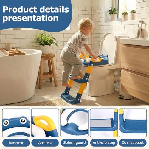 Toddler Toilet Seat with Step Stool, Foldable Potty Training Toddler Toilet Seat and Steps with Adjustable Height PVC Soft Cushion for Toddlers Boys Girls (03 Bule) — view 4