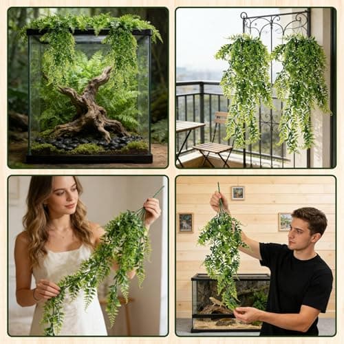 Foyods 2PCS Reptile & Amphibian Habitat Plants (L30 xW5.1'') - Fake Plants for Reptiles, Artificial Hanging Terrarium Plants for Bearded Dragon Snake Geckos Chameleon & Fake Hanging Terrarium Plants — view 5