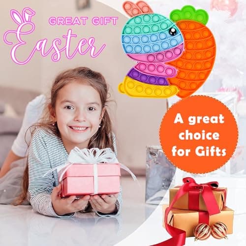 Easter Bunny Poppers, Bunny Carrot Pop Bubble Fidget Sensory Toy, Puzzle Popper, Easter Gifts for Kids,Toddler, Easter Basket for Toddlers Girl, Easter Toys, Stocking Easter Basket Stuffers (Rainbow) — view 5