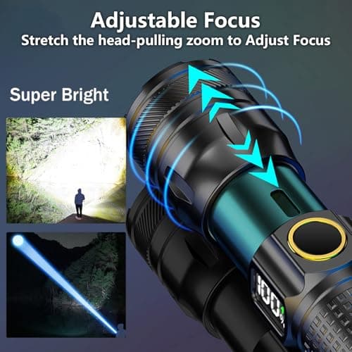 Gotellx Rechargeable LED Flashlights with Digital Power Display, Zoomable High Lumens Bright EDC Flashlight with USB C Charging Port for Home and Outdoor Emergency, Camping Essentials, Survival Gear — view 3