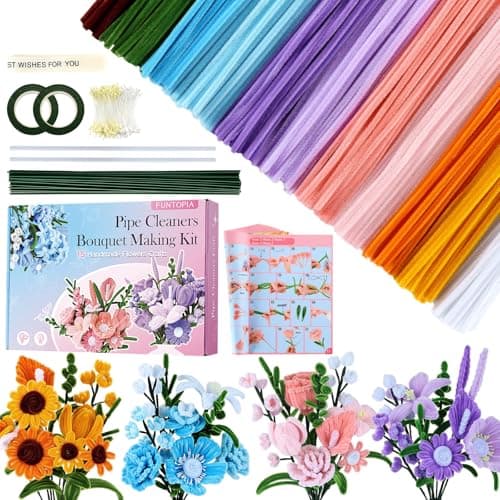 Pipe Cleaner Flower Kit, 540Pcs Pipe Cleaners Craft with 15 Designs Guiding Book, Flower Making Kit with Chenille Stems & Floral Wires, DIY Bouquets and Party Decorations (Multicolor, 12in x 7mm) — view 6