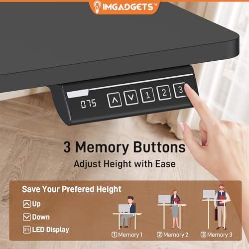 IMGadgets Electric Standing Desk, 47x24 Inches Height Adjustable, 2026 6th Gen Quiet Motor Ergonomic Sit Stand Desk, Computer Desk for Home Office, Height Memory Buttons, Display, 2 Headphone Holders — view 5