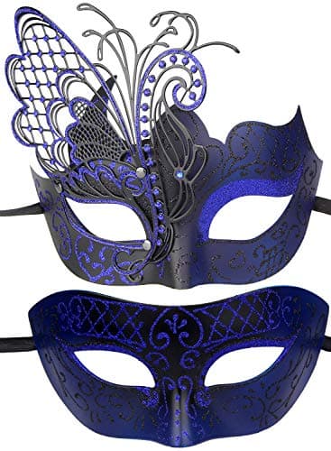 IETANG One Pair Couple's Gorgeous Venetian Masquerade Masks Party Costumes Accessory (Butterfly-blue)