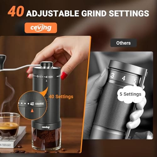 World's First 60g Large Capacity Manual Coffee Grinder, Portable Hand Coffee Bean Mill with 40 Adjustable Settings, Ceramic Conical Burr Grinder for Pour Over, Camping, Travel, Gift, etc (Space Gray) — view 3