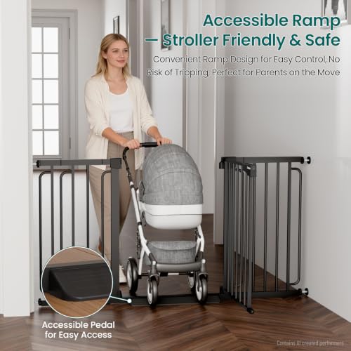 Cumbor 30.4-56.8" Extra Wide Baby Gate for Stairs, Dual Lock & Self-Closing Dog Gate Indoor, Easy Install Pet Gate for Doorways & Wide Openings, Easy Walk Thru Safety Proofing for Babies & Pets, Black — view 4