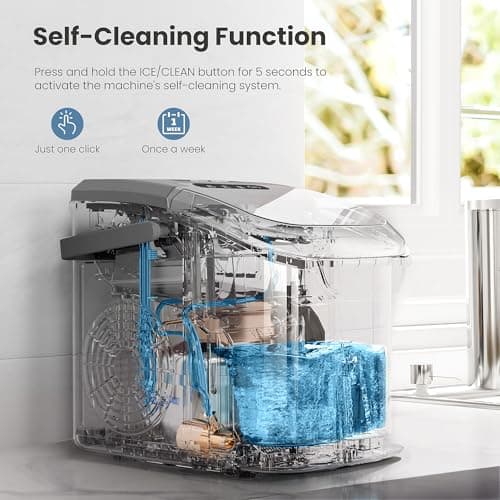 Portable Countertop Ice Maker Machine with Handle, 8 Bullet-Shaped Ice Cubes Ready in 6 Mins, 26Lbs/24H, Self-Cleaning Function with Ice Scoop and Basket for Home/Kitchen/Party (Grey) — view 2