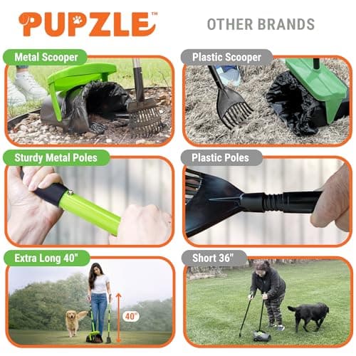 Pupzle Dog Pooper Scooper with Bag Attachment, 40" Long Handle Pooper Scooper for Large Dogs Heavy Duty, Metal Dog Poop Scoop for Yard, Large Capacity Bin and Rake with 100 Refill Bags for Dogs — view 5