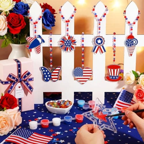 WinnerWhy 30 Sets 4th of July Crafts Bulk, Patriotic 250th Anniversary Stained Glass Sun Catcher Art Kits for Memorial Day Home Party Project Activities Hanging Ornaments — view 5