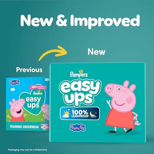 Easy Ups Girls & Boys Potty Training Pants, Size 7 (5T6T), 15 Count, Peppa Pig Absorbent Training Underwear, Up to 100% Leakproof Day and Night, Hypoallergenic (Packaging May Vary)